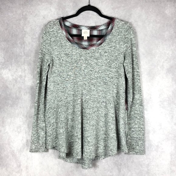 Knox Rose Tops - Knox Rose‎ Tunic Sweater Gray & Red Plaid Flowy Comfy Bohemian Long Sleeve Small